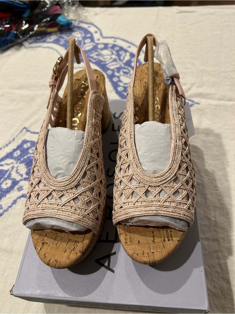 AEROSOLES Pale Pink Woven Slingback Wedges